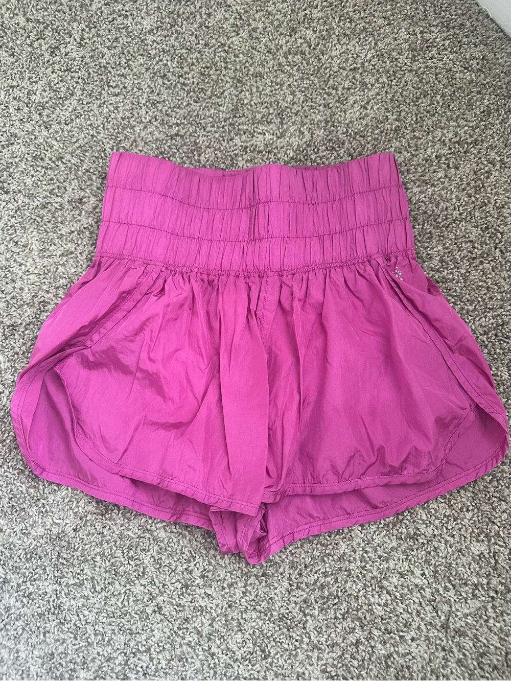 FP Movement by Free People Hot Pink Smocked High-Waist Athletic Shorts